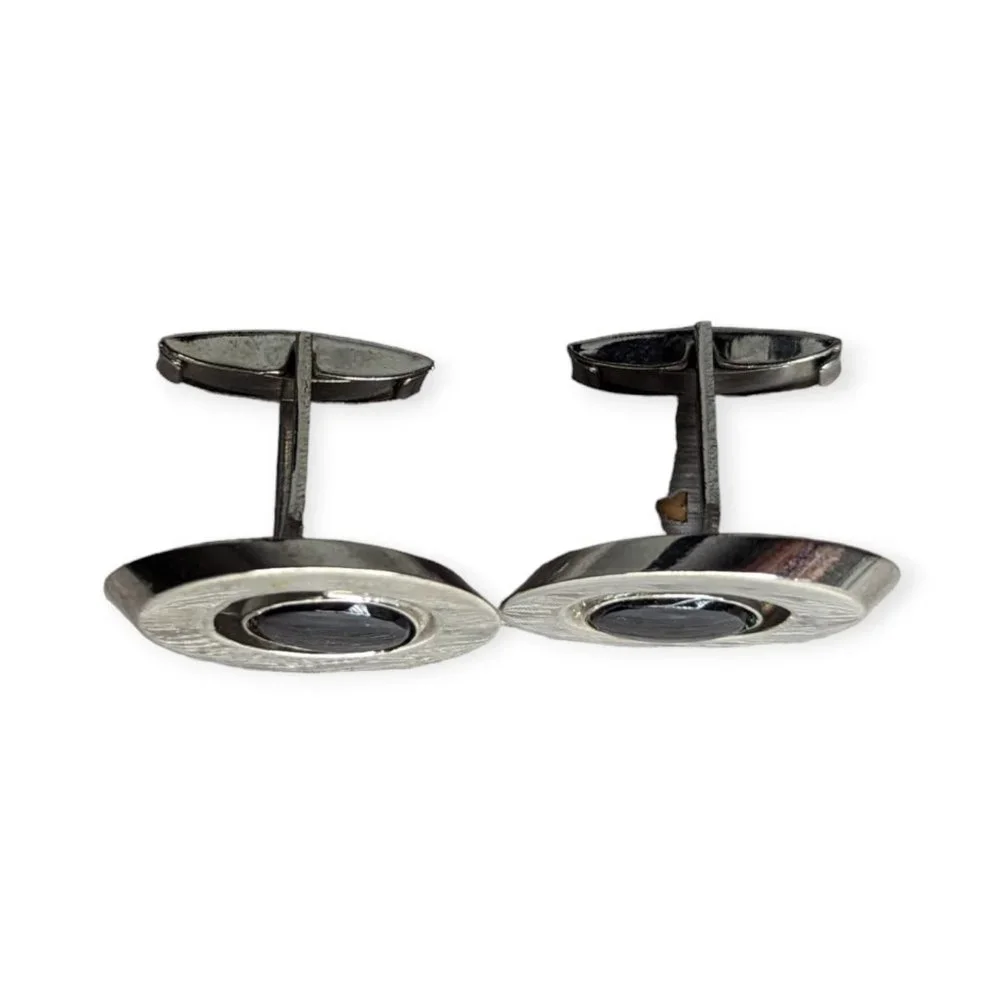 Men's Silver Tone & Black Cufflinks